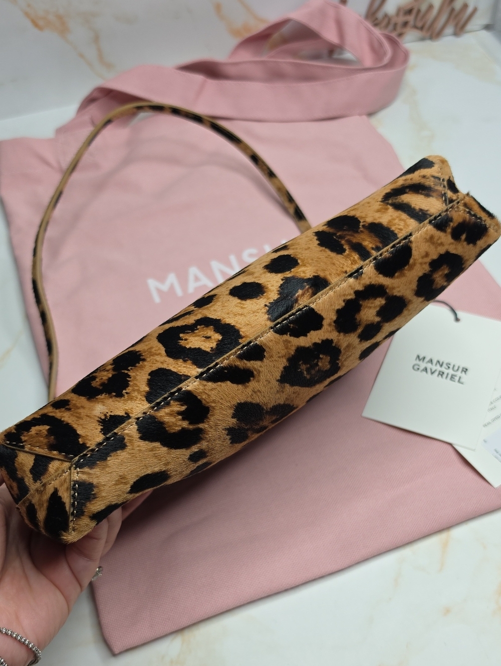 Mansur Gavriel Gaia Leopard-Print Shoulder Bag in Brown and Black New - Picture 3 of 9